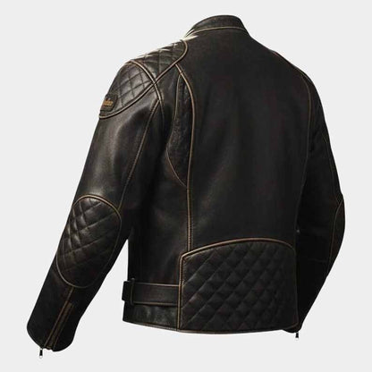 Vintage distressed brown leather biker jacket with YKK front zipper