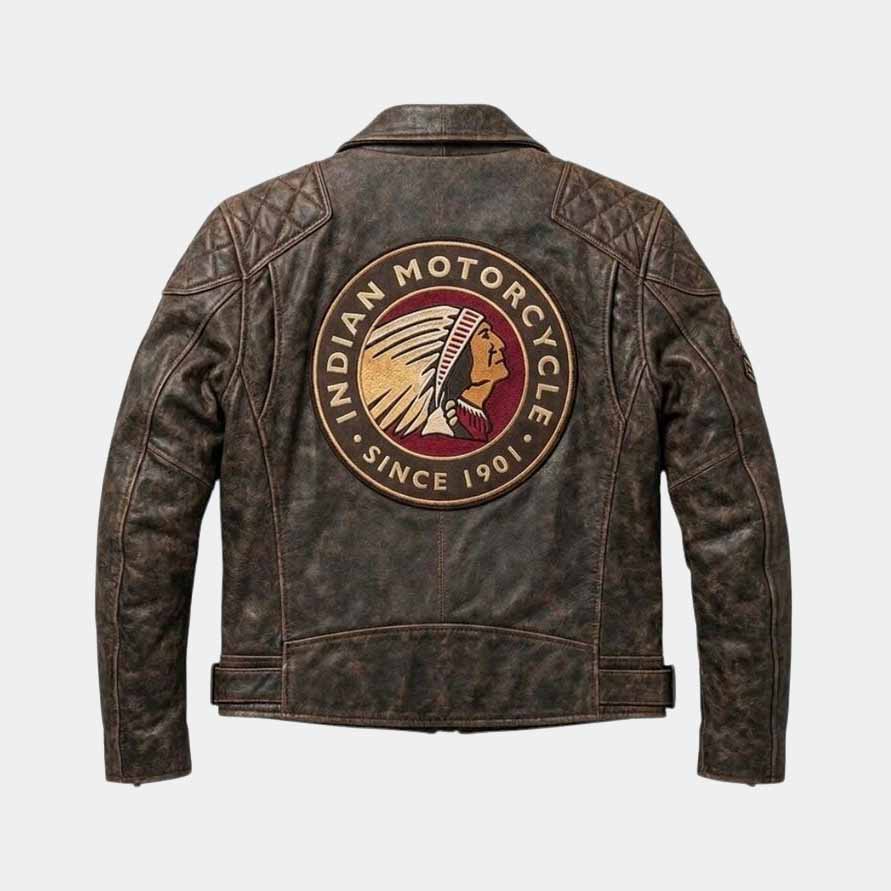 Genuine cowhide Indian biker jacket with embroidered logos