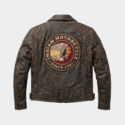Genuine cowhide Indian biker jacket with embroidered logos