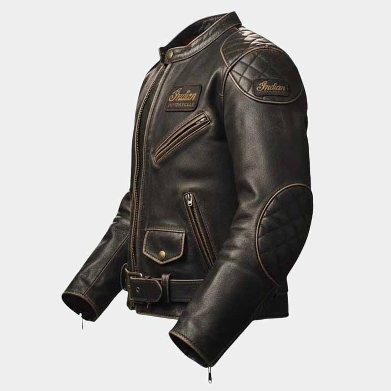 Genuine cowhide Indian motorcycle jacket with adjustable waist belt