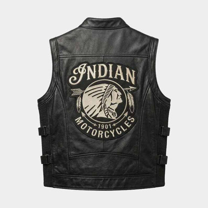 Men's black Indian Motorcycles biker vest made from genuine cowhide leather