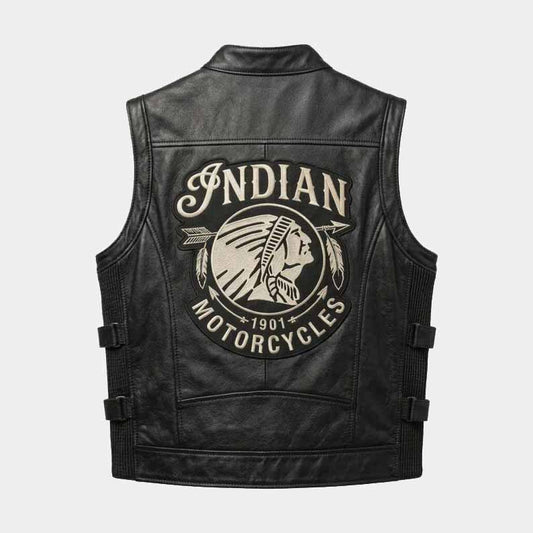 Men's black Indian Motorcycles biker vest made from genuine cowhide leather - 3amoto shop