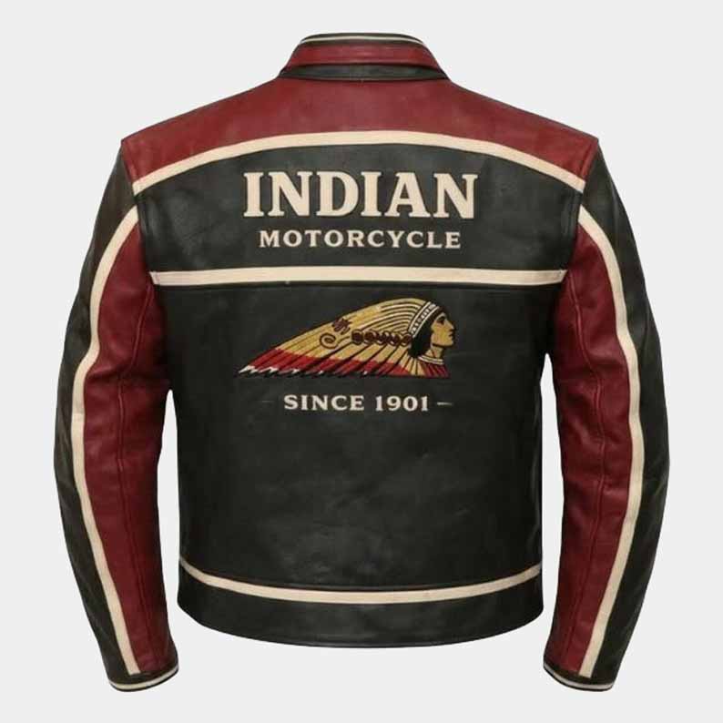 Vintage red and black leather biker jacket with racing style