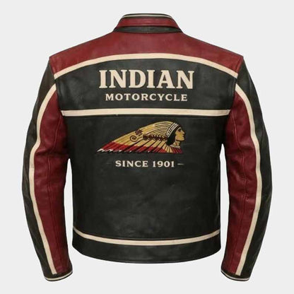 Vintage red and black leather biker jacket with racing style