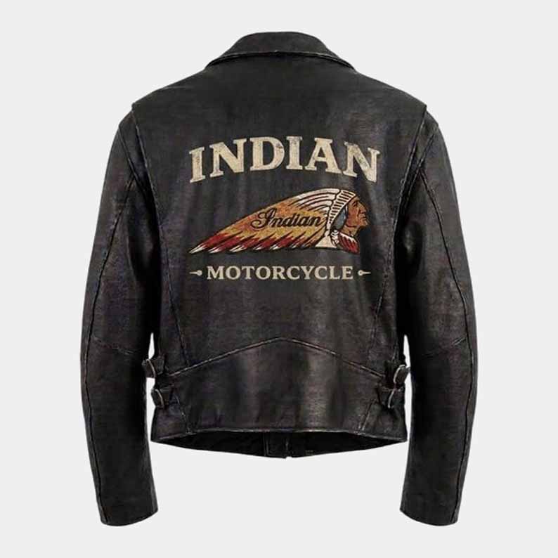 Indian unisex vintage cowhide leather motorcycle jacket with embroidered logo