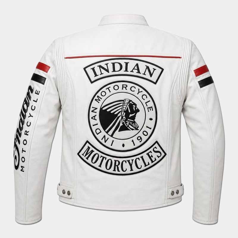 white genuine cowhide leather motorcycle riding jacket