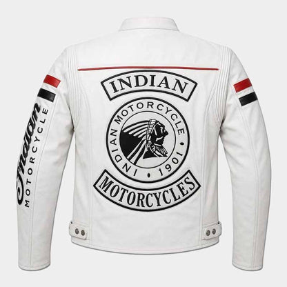 white genuine cowhide leather motorcycle riding jacket