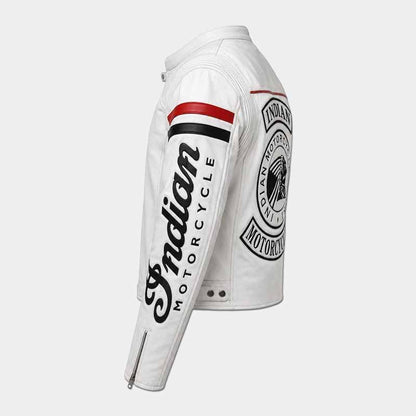Premium Indian white biker jacket with heavy duty YKK front zipper