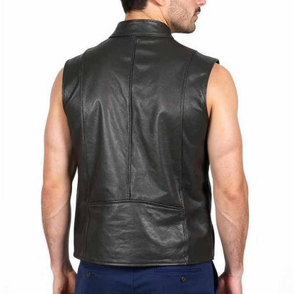 Men Red and Black Leather Vest with Mortal Kombat Johnny Cage Inspired Style