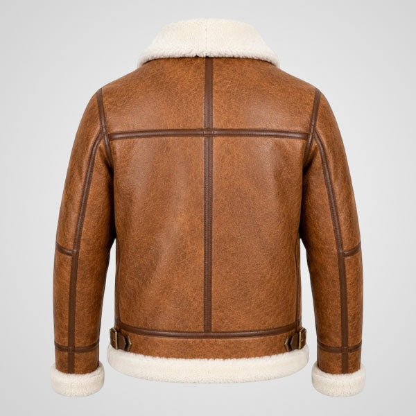 Kids brown sheepskin bomber jacket with fur collar