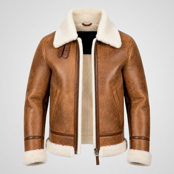 Kids B3 leather aviator jacket with synthetic fur lining