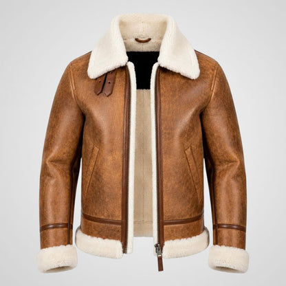 Kids B3 leather aviator jacket with synthetic fur lining