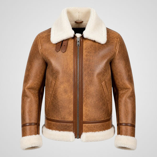 Kids B3 brown shearling aviator jacket in sheepskin leather