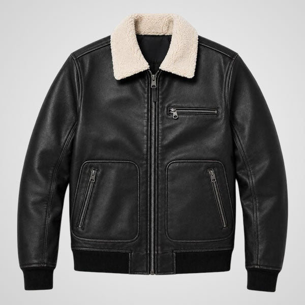 Kids genuine leather biker jacket with ribbed cuffs