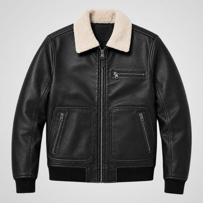 Kids genuine leather biker jacket with ribbed cuffs