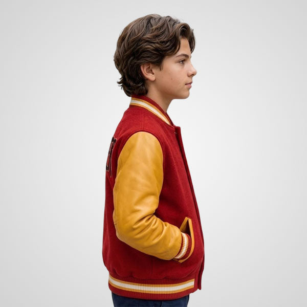 Kids retro letterman jacket with faux leather sleeves