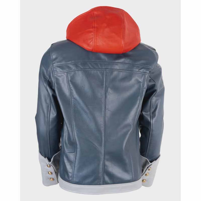 Unisex Blue Real Sheepskin Leather Jacket with Sora Hooded Cosplay Style