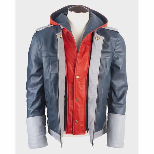 Unisex Blue Real Sheepskin Leather Jacket with Sora Hooded Cosplay Style - 3amoto shop