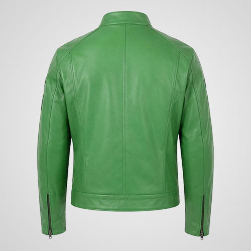 leather biker jacket with racing patches