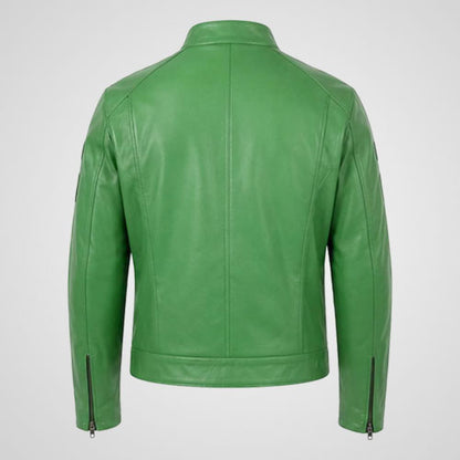 leather biker jacket with racing patches