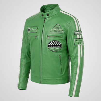 Vintage moto jacket with contrasting shoulder and sleeve stripes