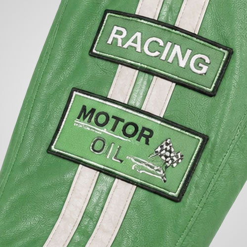 Waist-length leather racing jacket for streetwear and casual styling