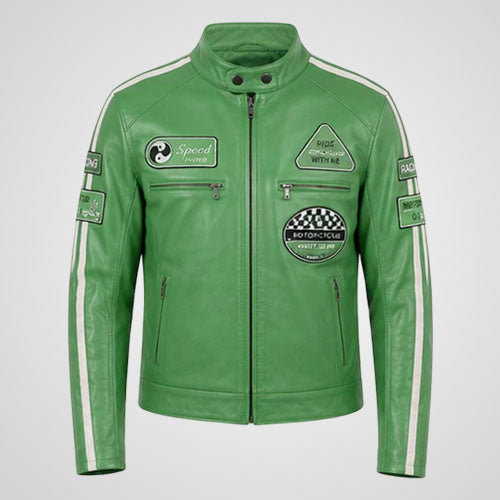 Leather racing motorcycle jacket with vintage moto styling