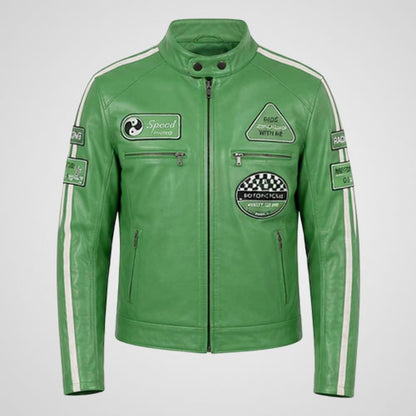 Leather racing motorcycle jacket with vintage moto styling