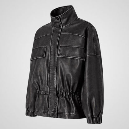 leather field jacket with large chest flap pockets