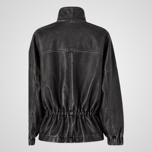 Leather field jacket with elasticated waist and cuffs