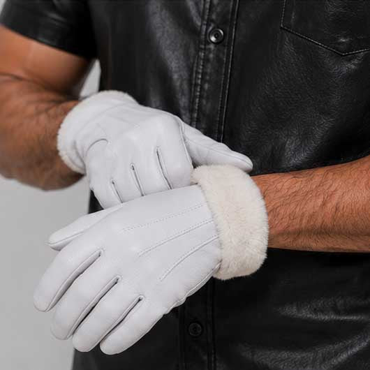 White leather winter glove with soft faux fur lining