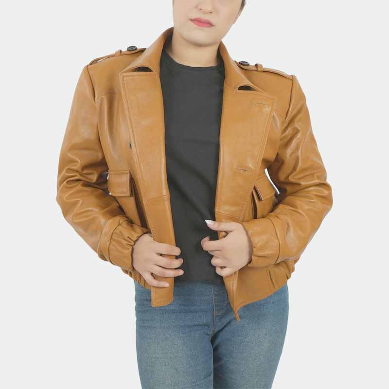 Handmade Ghost In The Shell 1995 leather jacket in tan with button front