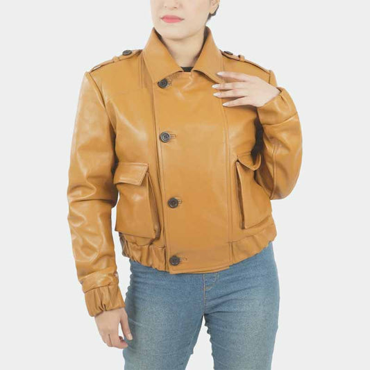 Major Motoko Kusanagi tan sheepskin leather cosplay jacket for men and women - 3amoto shop