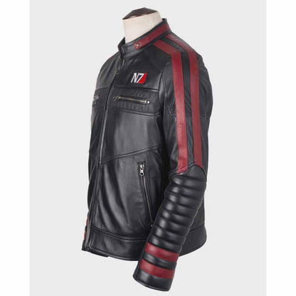 Men Black Sheepskin Leather Jacket with Mass Effect N7 Commander Style