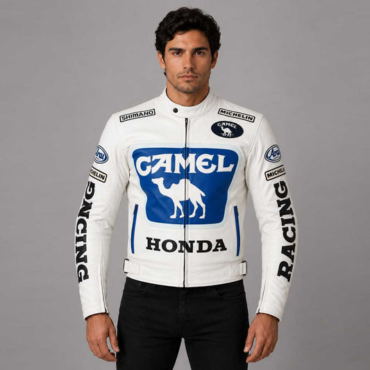 Max Biaggi Camel Honda Motorcycle Leather Motogp Jacket - 3amoto shop