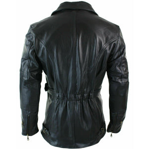 Men's 3/4 Motorcycle Biker Long Cowhide Leather Jacket