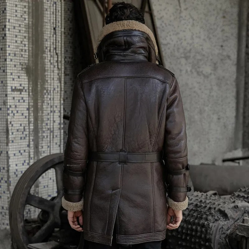 Men's B3 Flight Jacket - Double Collar Shearling Leather Coat