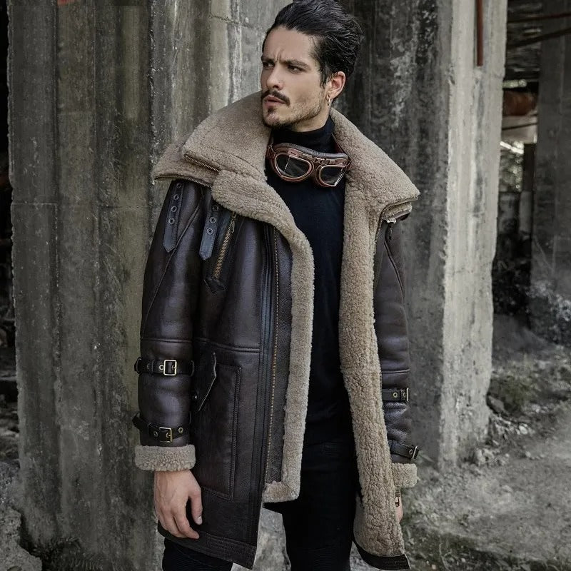 Men's B3 Flight Jacket - Double Collar Shearling Leather Coat