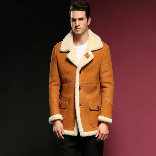 Men's B3 Shearling Jacket - Long Style Fur Coat - Fashion Leather Jackets USA - 3AMOTO