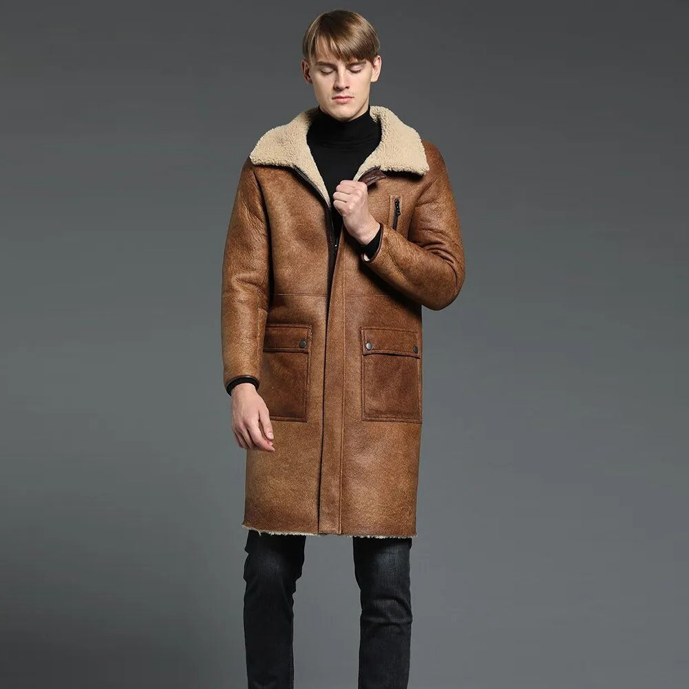 Men's B3 Shearling Jacket - Long Winter Slim Coat