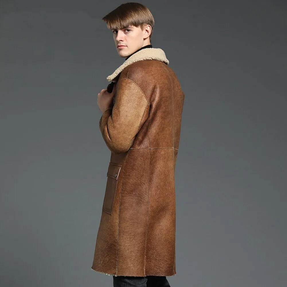 Men's B3 Shearling Jacket - Long Winter Slim Coat