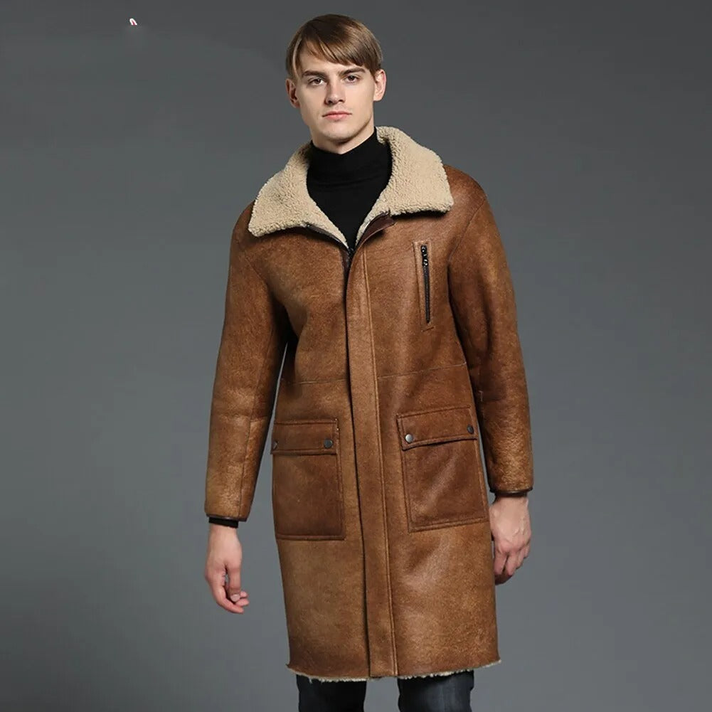 Men's B3 Shearling Jacket - Long Winter Slim Coat