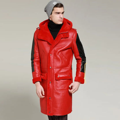 Men's B3 Shearling Jacket - Winter Leather Long Thick Coat