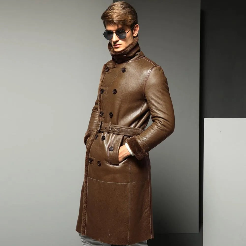Men s B3 Shearling Jacket Winter Windbreaker Long Fur Coat S Green