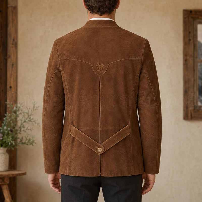 Genuine suede Oktoberfest jacket for men with traditional Bavarian embroidery