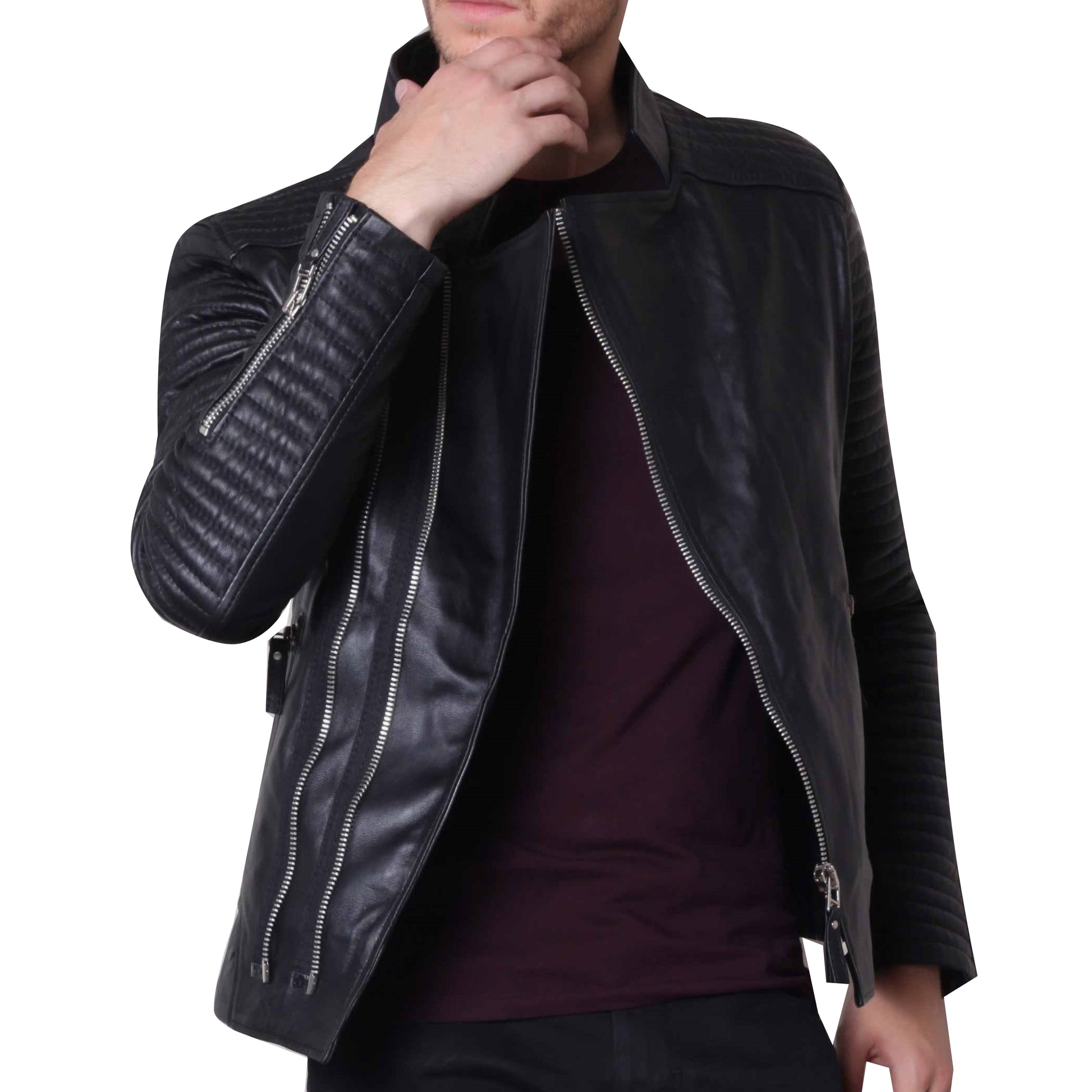 Men's Biker Leather Jacket - Fashion Leather Rider Jacket