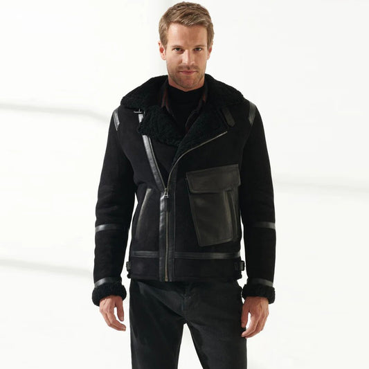 Men's Black Aviator Shearling Jacket