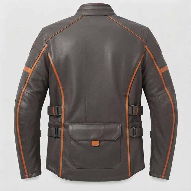 Men's Black Brown Genuine Leather Adventure Motorcycle Jacket with Touring Style