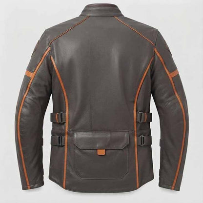 Men's Black Brown Genuine Leather Adventure Motorcycle Jacket with Touring Style