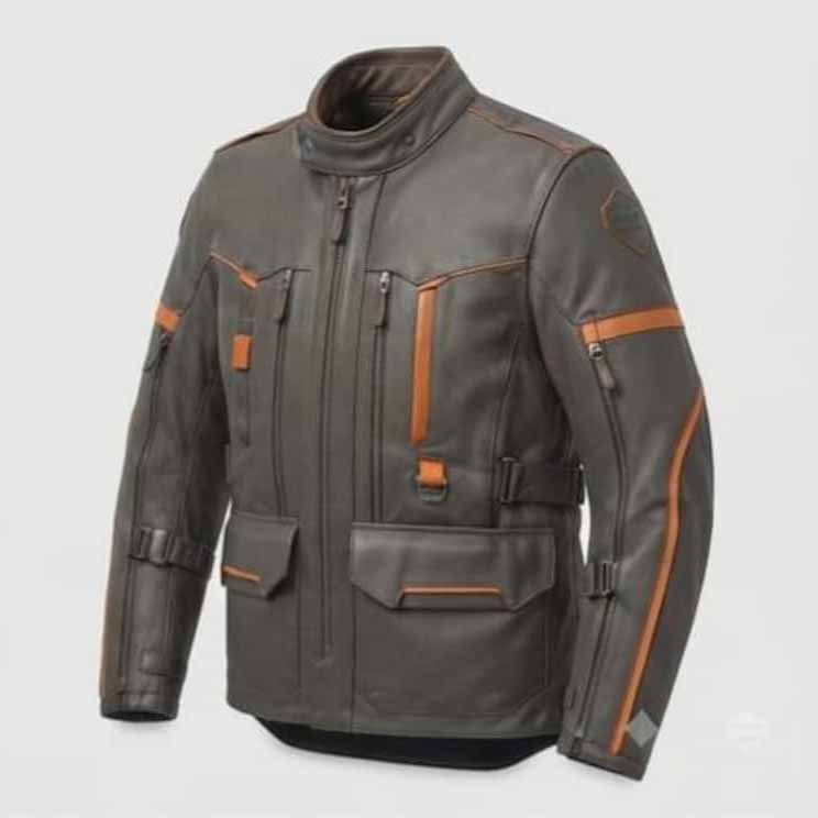 Men's Black Brown Genuine Leather Adventure Motorcycle Jacket with Touring Style
